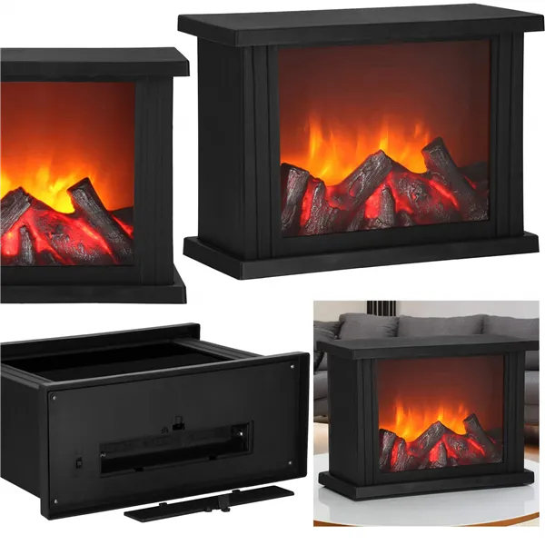 Battery-powered LED fireplace lamp decorative lighting, Springos CL0864 black