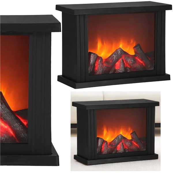 Battery-powered LED fireplace lamp decorative lighting, Springos CL0864 black