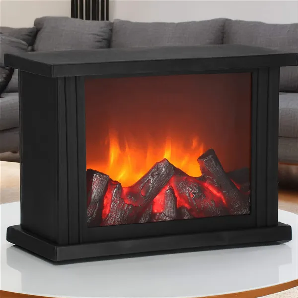 Battery-powered LED fireplace lamp decorative lighting, Springos CL0864 black