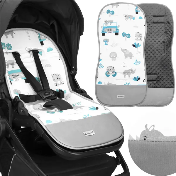 Вкладыш для прогулочной коляски Springos SB0055 37x78 см, двусторонний, матрасик для коляски, с рисунком животных