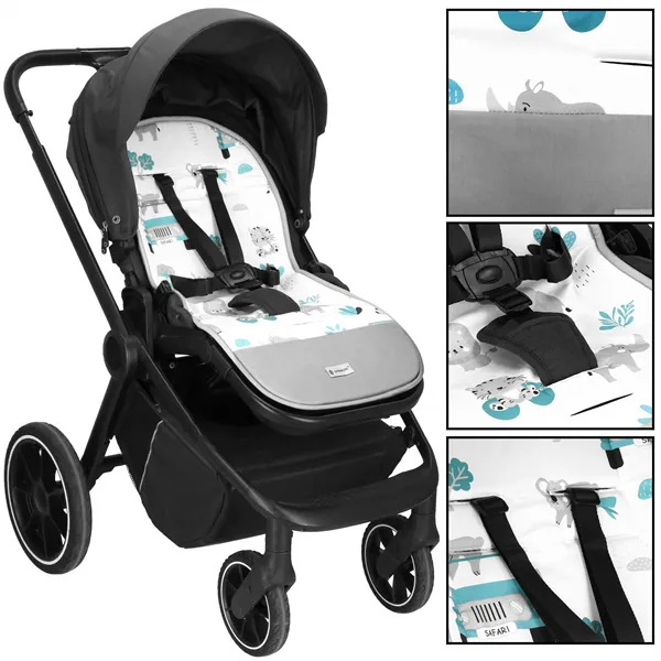Вкладыш для прогулочной коляски Springos SB0055 37x78 см, двусторонний, матрасик для коляски, с рисунком животных
