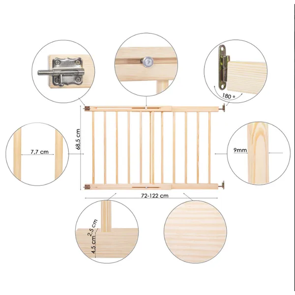 Koka drošības vārtiņi Springos SG005, regulējami 72-122 cm