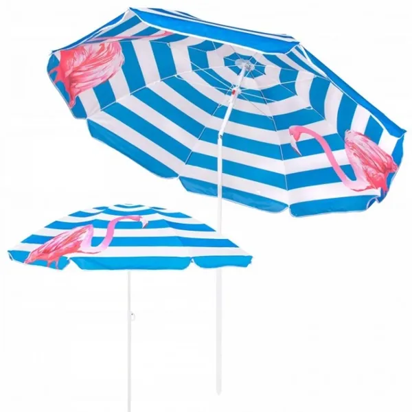 Beach Umbrella with Adjustable Height and Tilt Springos BU0013, 180 cm, with Pink Flamingo Print