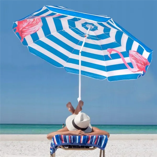Beach Umbrella with Adjustable Height and Tilt Springos BU0013, 180 cm, with Pink Flamingo Print