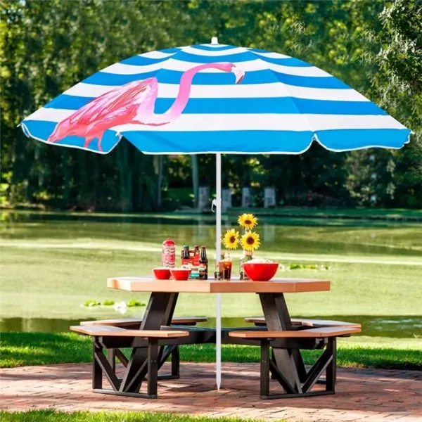 Beach Umbrella with Adjustable Height and Tilt Springos BU0013, 180 cm, with Pink Flamingo Print