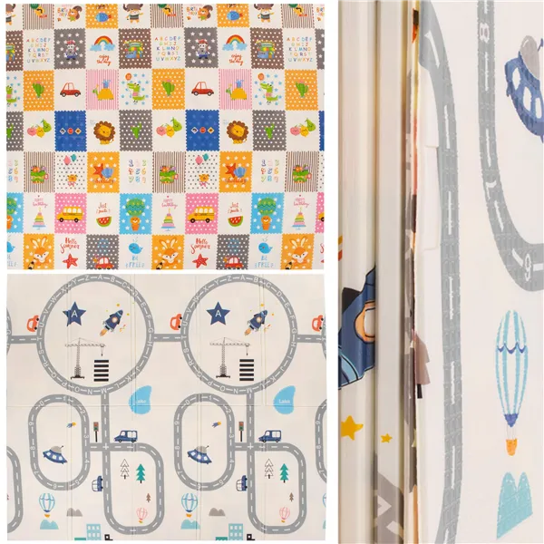 Double-sided foldable foam play mat for children Springos KM0020, 180x200 cm XXL, vehicle design