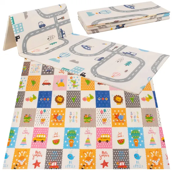 Двусторонний складной игровой коврик для детей Springos KM0020, 180x200 см XXL, с транспортом