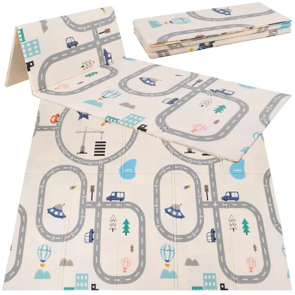 Двусторонний складной игровой коврик для детей Springos KM0020, 180x200 см XXL, с транспортом