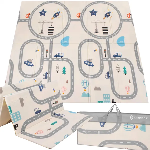 Divpusēja saliekama putu paklājiņš bērniem Springos KM0020, 180x200 cm XXL, transportlīdzekļu dizains