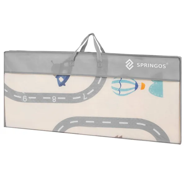 Kaksipuolinen taitettava lasten vaahtomuovimatto Springos KM0020, 180x200 cm XXL, ajoneuvoteema