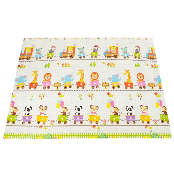 Kaksipuolinen taitettava lasten vaahtomuovimatto Springos KM0022, 150x200 cm, ajoneuvoteema
