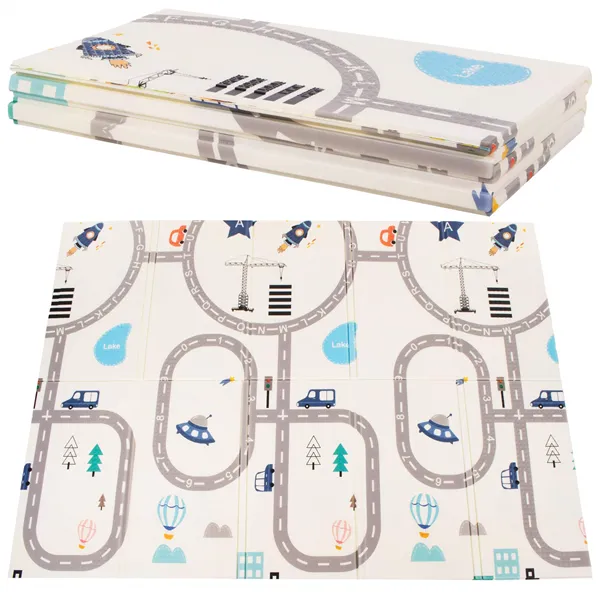 Двусторонний складной игровой коврик для детей Springos KM0022, 150x200 см, с транспортом