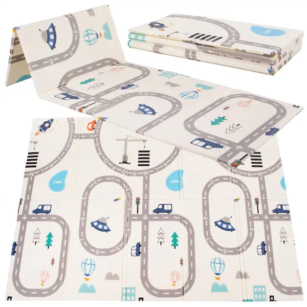 Двусторонний складной игровой коврик для детей Springos KM0022, 150x200 см, с транспортом