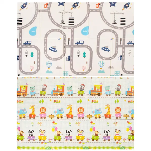 Divpusēja saliekama putu paklājiņš bērniem Springos KM0022, 150x200 cm, transportlīdzekļu dizains