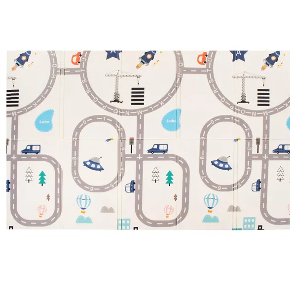 Double-sided foldable foam play mat for children Springos KM0022, 150x200 cm, vehicle design