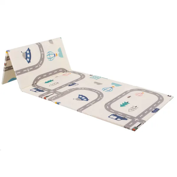 Double-sided foldable foam play mat for children Springos KM0022, 150x200 cm, vehicle design