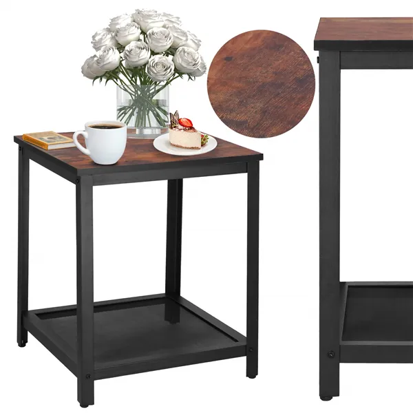 Kvadrātveida kafijas galdiņš ar plauktu Springos HF0026, 45x45x55 cm, loft stils, melns/brūns