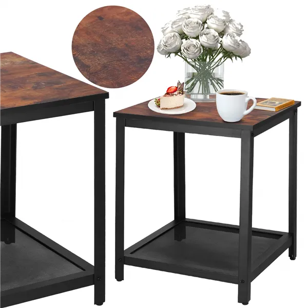 Square coffee table with shelf Springos HF0026, 45x45x55 cm, loft style, black/brown