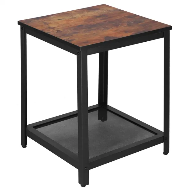 Kvadrātveida kafijas galdiņš ar plauktu Springos HF0026, 45x45x55 cm, loft stils, melns/brūns