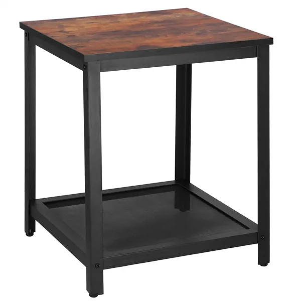 Kvadrātveida kafijas galdiņš ar plauktu Springos HF0026, 45x45x55 cm, loft stils, melns/brūns