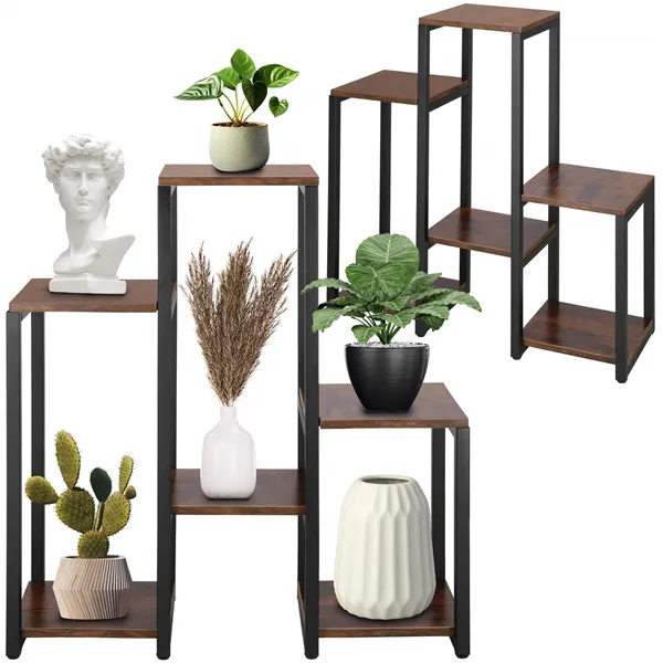 Металлическая подставка для цветов с 6 полками Springos GA0208 79 см лофт черный, темно-коричневый