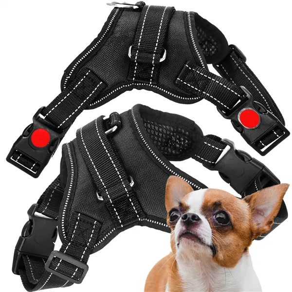 Säädettävä koiran valjas Springos PA0303, koko S, 10-18 kg, paineeton, musta