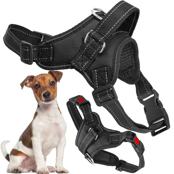 Säädettävä koiran valjas Springos PA0303, koko S, 10-18 kg, paineeton, musta