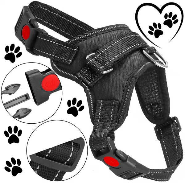 Säädettävä koiran valjas Springos PA0303, koko S, 10-18 kg, paineeton, musta