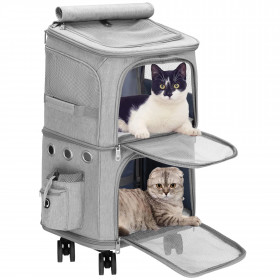 Cat, dog transporter Springos PA0326, 55 x 34 x 26 cm, wheeled pet carrier, dual-chamber, gray