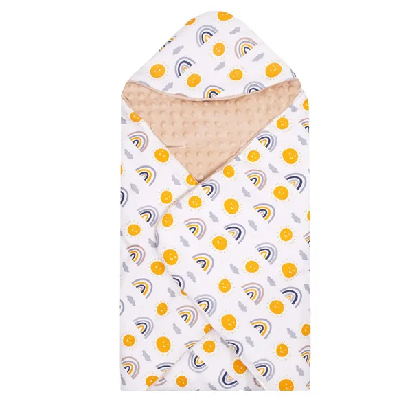 Vauvan peitto turvaistuimeen ja kantokoppaan Springos SB0051, 77x77 cm, kaksipuolinen huppupeitto, beige/monivärinen