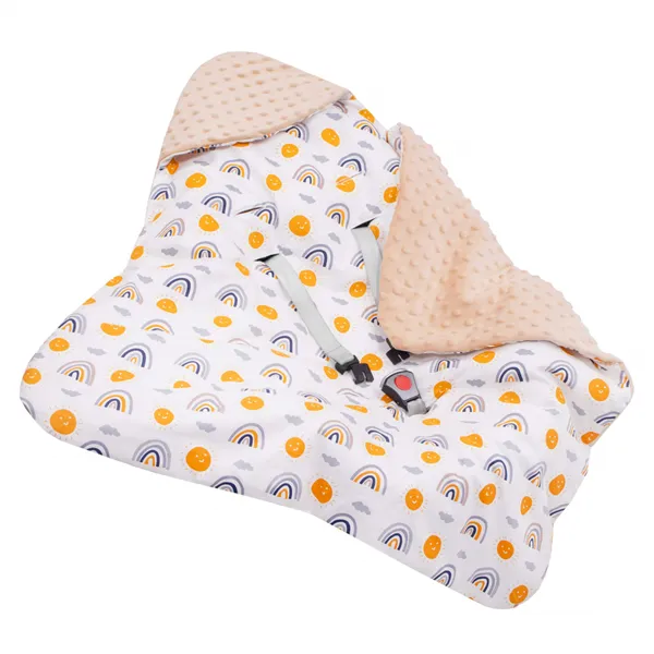 Vauvan peitto turvaistuimeen ja kantokoppaan Springos SB0051, 77x77 cm, kaksipuolinen huppupeitto, beige/monivärinen