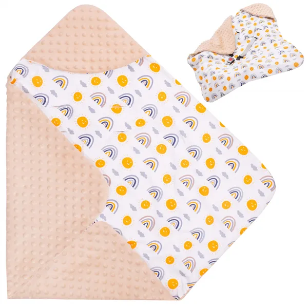 Baby wrap for car seat and carrier Springos SB0051, 77x77 cm, reversible blanket with hood, beige/multicolor