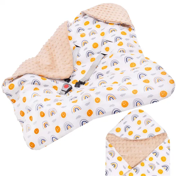 Vauvan peitto turvaistuimeen ja kantokoppaan Springos SB0051, 77x77 cm, kaksipuolinen huppupeitto, beige/monivärinen