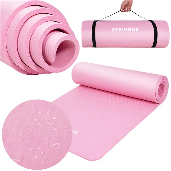 Universal exercise mat for fitness, yoga, pilates Springos YG0030, 183 cm, pink