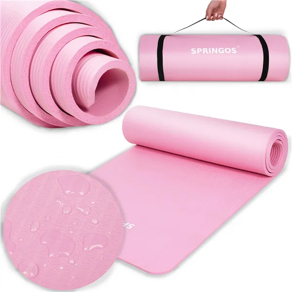 Universal exercise mat for fitness, yoga, pilates Springos YG0030, 183 cm, pink