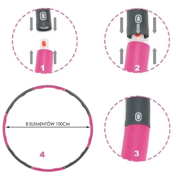 Hula hoop with massager Springos FA0067 100 cm pink-grey