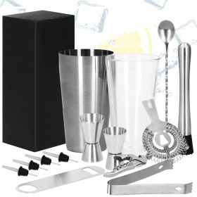 Bartender Set Boston Shaker Glass Springos KI0015 14 pcs. Silver