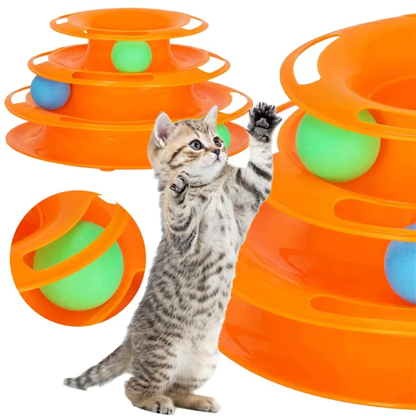 Interactive Cat Toy Ball Tower Carousel Springos PA0330 Orange