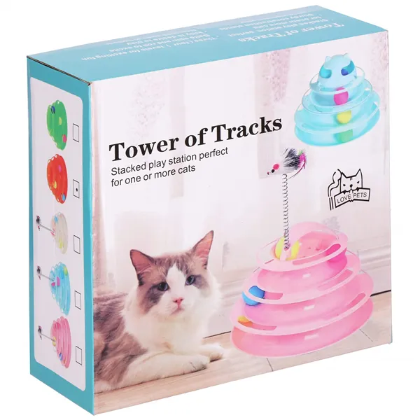 Interactive Cat Toy Ball Tower Carousel Springos PA0330 Orange