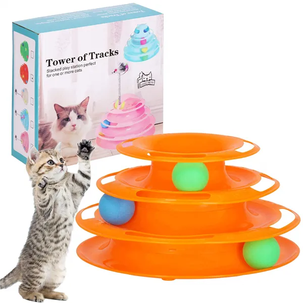 Interactive Cat Toy Ball Tower Carousel Springos PA0330 Orange