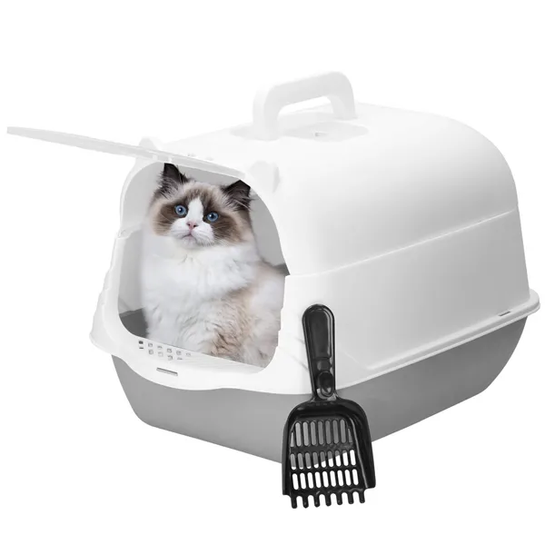 Closed Cat Litter Box with Scoop Springos PA0335 49x36x35 cm Gray-White
