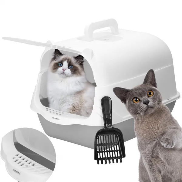 Closed Cat Litter Box with Scoop Springos PA0335 49x36x35 cm Gray-White