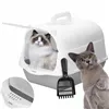 Closed Cat Litter Box with Scoop Springos PA0335 49x36x35 cm Gray-White
