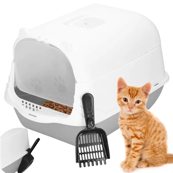 Closed Cat Litter Box with Scoop Springos PA0335 49x36x35 cm Gray-White