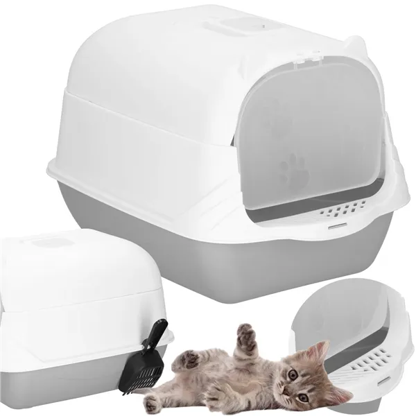 Закрытый кошачий туалет с лопаткой Springos PA0335 49x36x35 см серо-белый