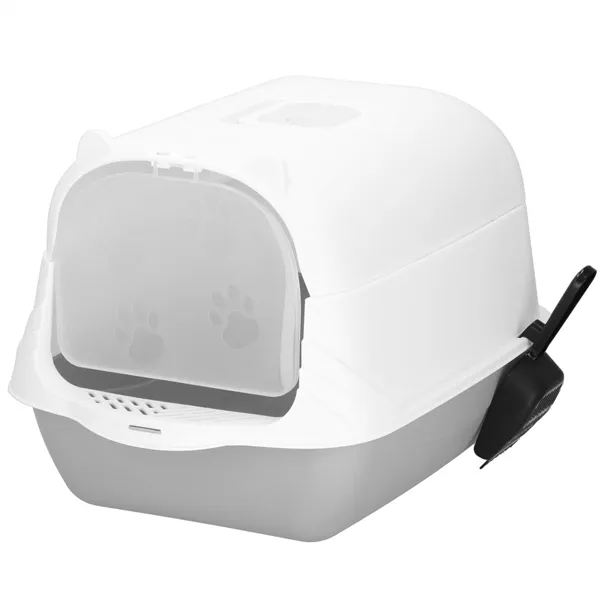 Closed Cat Litter Box with Scoop Springos PA0335 49x36x35 cm Gray-White