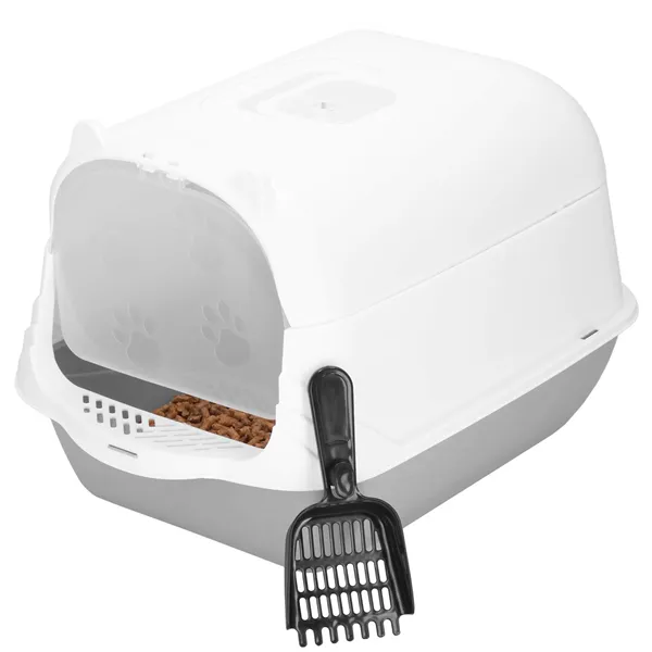 Closed Cat Litter Box with Scoop Springos PA0335 49x36x35 cm Gray-White