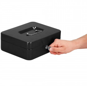 Kassalaatikko, metallinen kassakaappi Springos HA5042, 30x24x9 cm, säilytyslaatikko, musta