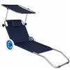 Garden Lounger Springos GC0044, Foldable, with Wheels and Canopy, Navy Blue