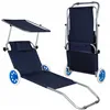 Garden Lounger Springos GC0044, Foldable, with Wheels and Canopy, Navy Blue
